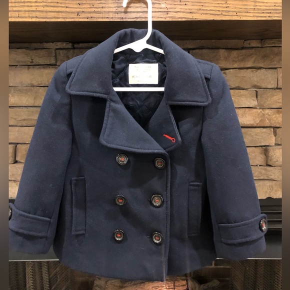 Zara Girls Navy Blue Pea Coat , toddler 2t 3T - Picture 1 of 5